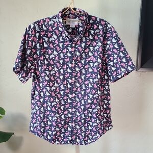 Original Penguin Pink and Blue Casual Button Down Shirt Ships Boats Size Large